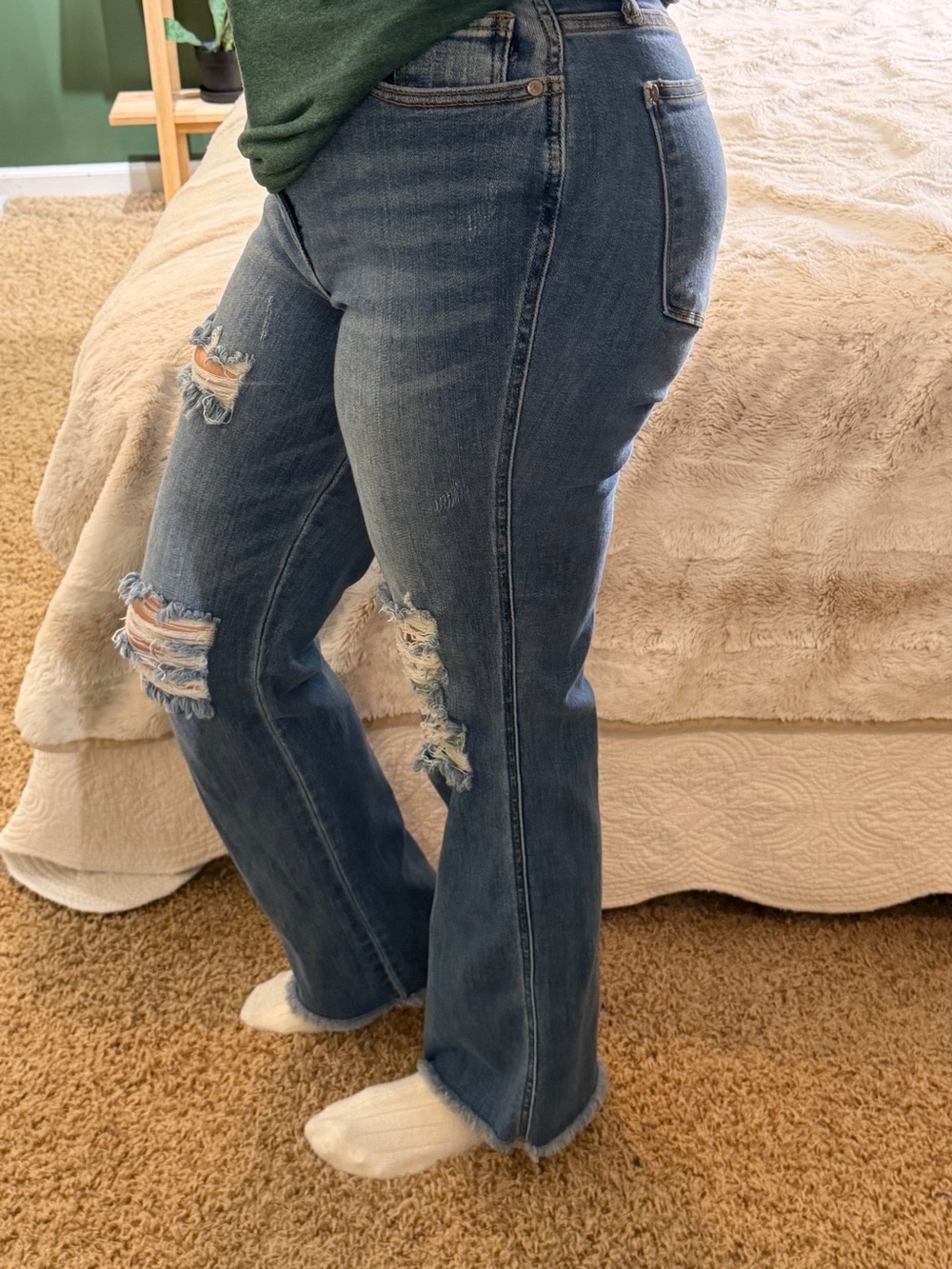 Judy Blue Distressed Medium Blue Flare Jeans